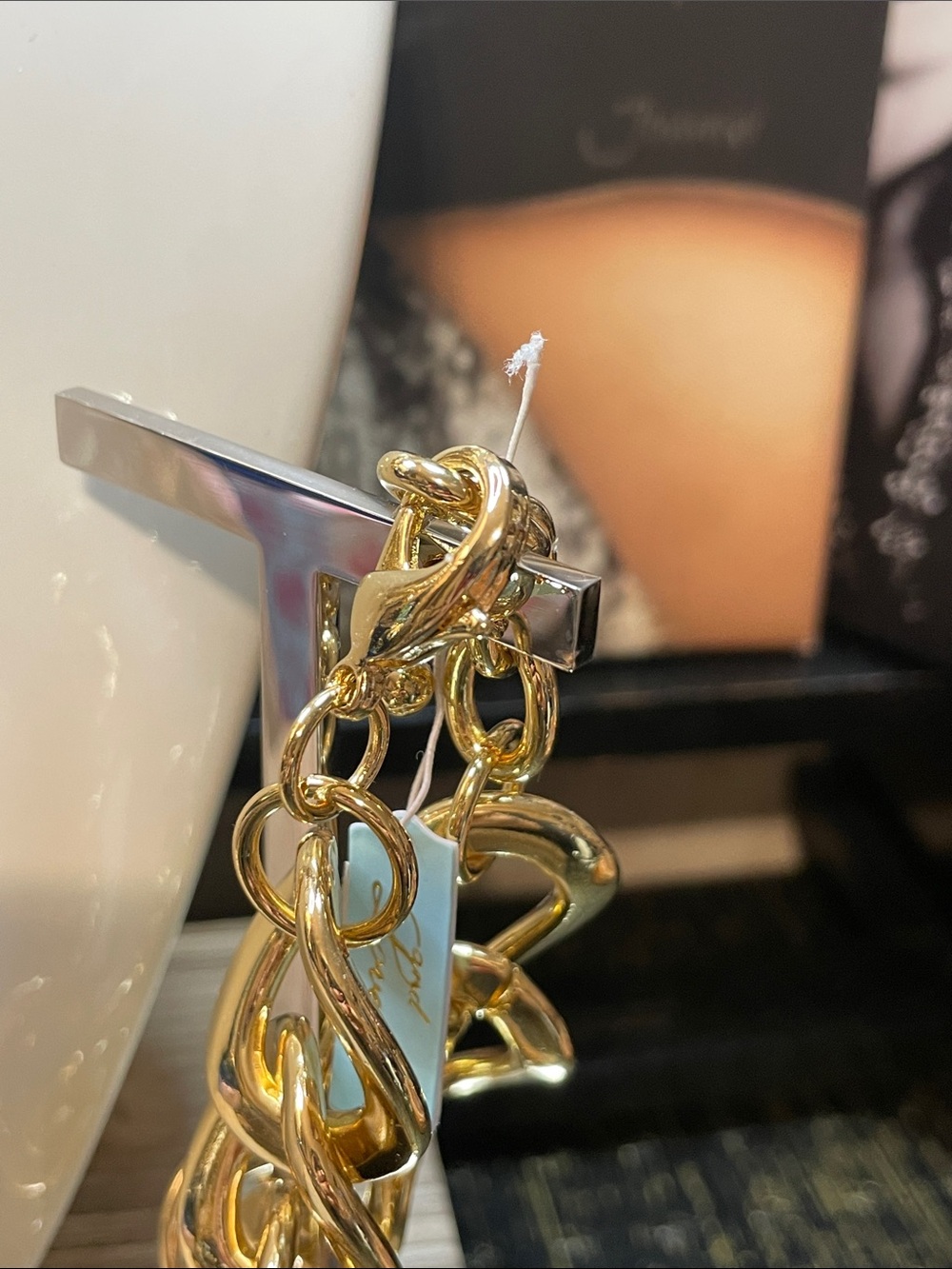 Gold Chain Statement Necklace and Bracelet Set with Crystal Accent - Picture 4 of 9